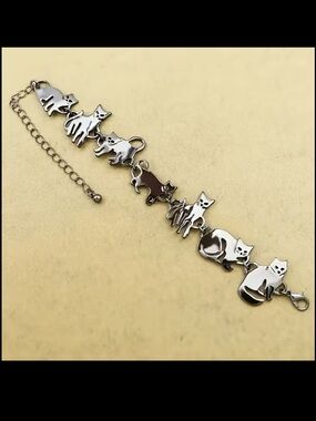 Silver Cat Link Bracelet - Cute Kitten Charm Chain